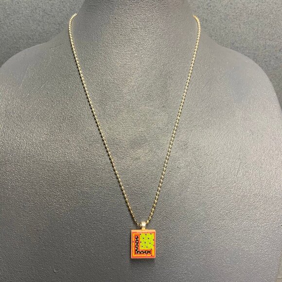 "L" Monogram Pendant Necklace 23 In As Is Wooden Game Tile Silver Ball Chain - Picture 1 of 6